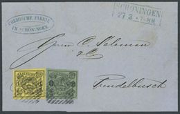 BRAUNSCHWEIG 10/1A BRIEF, 1864, 1/2 Gr. Schwarz Auf Lebhaftgraugrün Und 1 Sgr. Schwarz Auf Lebhaftgraugelb Mit Nummernst - Brunswick