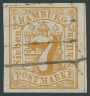 HAMBURG 6 O, 1859, 7 S. Lebhaftgelblichorange, Breitrandig, Kabinett, Mi. (70.-) - Hambourg