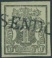 HANNOVER 2aV BrfStk, 1851, 1 Ggr. Schwarz Auf Graugrün Mit Plattenfehler Löwenrücken Links Neben Wappenoval Gebrochen, M - Hannover