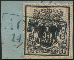HANNOVER 10a BrfStk, 1856, 1/30 Th. Schwarz, Rosa Genetzt, Blauer R2 ACHIM, Kabinettbriefstück - Hanover