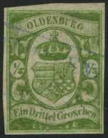 OLDENBURG 10b O, 1861, 1/3 Gr. Moosgrün, Repariert Wie Pracht, Mi. (3000.-) - Oldenbourg
