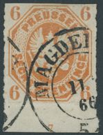 PREUSSEN 15a O, 1861, 6 Pf. Orange, Unterrandstück Mit Nr. 7, Oben Scherentrennung Sonst Pracht - Sonstige & Ohne Zuordnung