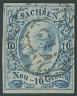 SACHSEN 13a O, 1856, 10 Ngr. Cyanblau, Breitrandig, Pracht, Mi. (300.-) - Sachsen