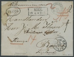SCHLESWIG-HOLSTEIN 1853, KIEL, R2 Auf Reco-Brief Mit Inhalt Aus Holtenau über Schweden Nach Finnland, Ovaler Stempel FRA - Préphilatélie