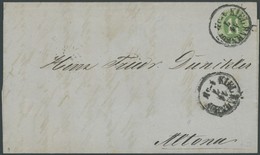 SCHLESWIG-HOLSTEIN 9 BRIEF, 1865, 11/4 S. Olivgrün (rundgeschnitten!) Mit K1 KIEL BAHNHOF Nach Altona, Signiert - Schleswig-Holstein