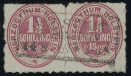SCHLESWIG-HOLSTEIN 15 Paar O, 1865, 1 1/3 S. Rosa Im Waagerechten Paar, Zentrischer R3 NEUSTADT IN HOLSTEIN, Kleiner Dur - Schleswig-Holstein