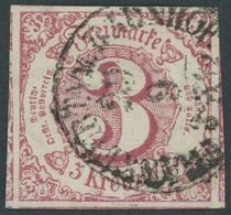 THURN Und TAXIS 32 O, 1862, 3 Kr. Karminrot, K1 FRANKFURT A/M. BAHNHOF, Allseits Riesenrandig Mit Teilen Von 6 Nebenmark - Otros & Sin Clasificación