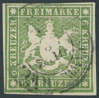 WÜRTTEMBERG 13a O, 1860, 6 Kr. Grün, Zentrischer K3, Pracht, Mi. 140.- - Sonstige & Ohne Zuordnung