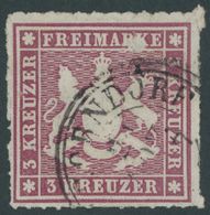 WÜRTTEMBERG 31c O, 1865, 3 Kr. Lilarot, Leichte Durchstichfehler Und Oben Schürfstelle Sonst Prachtstück Dieser Sehr Sel - Other & Unclassified