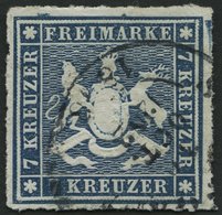 WÜRTTEMBERG 35a O, 1868, 7 Kr. Blau, Pracht, Mi. 160.- - Other & Unclassified