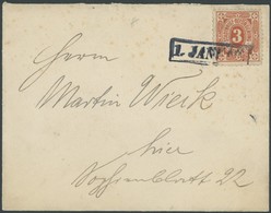KIEL A 3 BRIEF, COURIER: 1895, 3 Pf. Große Eckkreuze, Gezähnt 11, Auf Brief Mit R1 1. JANUAR, Feinst - Private & Lokale Post