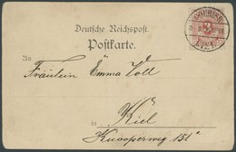 KIEL A 4 BRIEF, COURIER: 1895, 3 Pf. Große Eckkreuze, Gezähnt 111/2, Auf Ansichtskarte Fürst Bismarck Und König Von Siam - Correos Privados & Locales