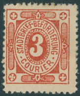 KIEL A 6 *, COURIER: 1897, 3 Pf. Kleine Eckkreuze, Falzrest, Pracht - Privatpost