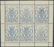 KIEL B 2ND **, HAMMONIA: 1896, 3 Pf. Ultramarin, Neudruck Im Kleinbogen (6), Postfrisch, Pracht - Posta Privata & Locale