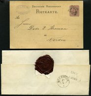 BAHNPOST Soest-Emden, L3 Auf 5 Pf. Ganzsachenkarte Von 1885 Und Als Ankunftsstempel Auf Brief Von 1872, Vorderseitig Han - Maschinenstempel (EMA)