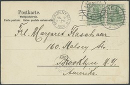 SST Bis 1918 04 BRIEF, KIEL KAISERL. YACHTCLUB, 28.6.1904, Auf Ansichtskarte Nach New York Mit Waagerechtem Paar 5 Pf. G - Briefe U. Dokumente