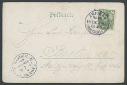 SST Bis 1918 01 BRIEF, ZWICKAU XIX. M.D. BUNDESSCHIESSEN, 10.7.1901, Auf Ansichtskarte Festwagen Grünwarenhändler, Stärk - Briefe U. Dokumente