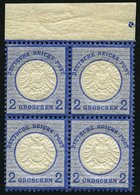 Dt. Reich 20 VB **, 1872, 2 Gr. Ultramarin Im Postfrischen Viererblock Vom Oberrand, Kabinett - Gebruikt