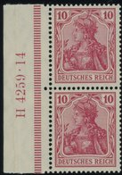 Dt. Reich 86bI HAN **, 1911, 10 Pf. Lebhaftrotkarmin Friedensdruck Im Senkrechten HAN-Paar H 4259.14, Postfrisch Pracht, - Used Stamps