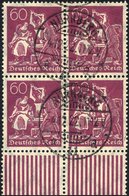 Dt. Reich 184 VB O, 1922, 60 Pf. Schwärzlichrosalila, Wz. 2, Im Viererblock Vom Unterrand, Pracht, Gepr. Infla - Usati