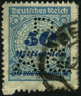 Dt. Reich 330BP HT O, 1923, 50 Mrd. M. Kobaltblau, Durchstochen, Mit Plattenfehler Sprung In Rosette, Firmenlochung P.A. - Usati