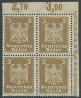 Dt. Reich 355Y VB **, 1924, 3 Pf. Reichsadler, Wz. Liegend, Im Viererblock, Pracht, Mi. (1600.-) - Autres & Non Classés