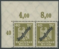 DIENSTMARKEN D 110POR Paar **, 1924, 40 Pf. Braunoliv, Plattendruck, Im Paar Aus Der Linken Oberen Bogenecke, Postfrisch - Dienstzegels