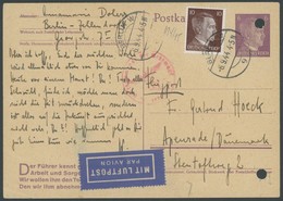 GANZSACHEN P 312/09 BRIEF, 1944, 6 Pf. Hitler Der Führer Kennt Nur Mit 10 Pf. Zusatzfrankatur Auf Luftpostkarte Nach Dän - Andere & Zonder Classificatie