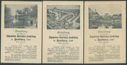 GANZSACHEN PP 8C2 BRIEF, Privatpost: 1897, 5 Pf. Krone ALLGEMEINE GARTENBAU-AUSSTELLUNG HAMBURG, 3 Verschiedene Einladun - Autres & Non Classés