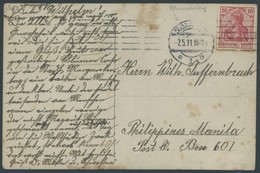 ZEPPELINPOST 1B BRIEF, 1911, Blumentag Düsseldorf, Ansichtskarte Luftkreuzer Deutschland Nach Manila, Bedarfsspuren - Airmail & Zeppelin