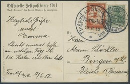 ZEPPELINPOST 10 BRIEF, 1912, 10 Pf. Flp. Am Rhein Und Main Auf Flugpostkarte (Deutsches Bundesschießen) Mit 5 Pf. Zusatz - Luchtpost & Zeppelin