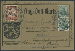 ZEPPELINPOST 10 BRIEF, 1912, 10 Pf. Flp. Am Rhein Und Main Auf Flugpostkarte Mit 2x 5 Pf. Zusatzfrankatur, Sonderstempel - Luchtpost & Zeppelin