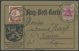 ZEPPELINPOST 10 BRIEF, 1912, 10 Pf. Flp. Am Rhein Und Main Auf Flugpostkarte Mit 10 Pf. Zusatzfrankatur, Sonderstempel D - Luchtpost & Zeppelin