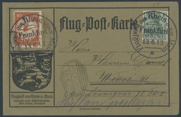 ZEPPELINPOST 10 BRIEF, 1912, 10 Pf. Flp. Am Rhein Und Main Auf Flugpostkarte Mit 5 Pf. Zusatzfrankatur, Sonderstempel Fr - Airmail & Zeppelin