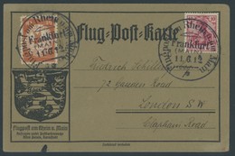 ZEPPELINPOST 10 BRIEF, 1912, 10 Pf. Flp. Am Rhein Und Main Auf Flugpostkarte Mit 10 Pf. Zusatzfrankatur, Sonderstempel F - Luft- Und Zeppelinpost