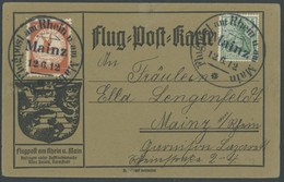 ZEPPELINPOST 10 BRIEF, 1912, 10 Pf. Flp. Am Rhein Und Main Auf Flugpostkarte Mit 5 Pf. Zusatzfrankatur, Sonderstempel Ma - Airmail & Zeppelin