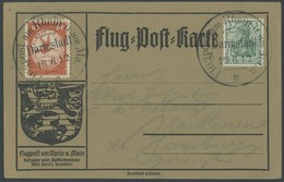 ZEPPELINPOST 10 BRIEF, 1912, 10 Pf. Flp. Am Rhein Und Main Auf Flugpostkarte Mit 5 Pf. Zusatzfrankatur, Sonderstempel Da - Luchtpost & Zeppelin