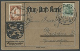 ZEPPELINPOST 10 BRIEF, 1912, 10 Pf. Flp. Am Rhein Und Main Auf Flugpostkarte Mit 5 Pf. Zusatzfrankatur, Sonderstempel Da - Luchtpost & Zeppelin