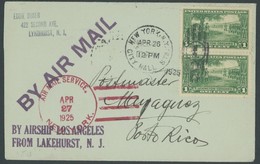 ZEPPELINPOST 20T BRIEF, 1925, Lakehurst-Porto Rico, Mit L2 BY AIRSHIP LOS ANGELES FROM LAKEHURST , N.J., Prachtbrief - Luchtpost & Zeppelin
