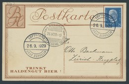 ZEPPELINPOST 35g BRIEF, 1929, 1. Schweizfahrt, Abwurf Lausanne, Farbige Bier-Reklamekarte, Pracht - Airmail & Zeppelin