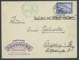 ZEPPELINPOST 106Ba BRIEF, 1931, Pommernfahrt, Stettin-Friedrichshafen, Auslieferung Stettin, Prachtbrief - Luft- Und Zeppelinpost