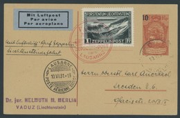 ZEPPELINPOST 110A BRIEF, 1931, Fahrt Nach Vaduz, Frankiert Mit Sondermarke 1 Fr. Auf 10 Rp. Ganzsachenkarte, Pracht, Sie - Luchtpost & Zeppelin