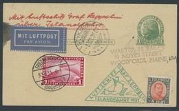 ZEPPELINPOST 113A BRIEF, 1931, Islandfahrt, Auflieferung Friedrichshafen, 1 C. USA-Ganzsachenkarte Mit 1 RM Zeppelinmark - Luft- Und Zeppelinpost