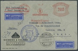 ZEPPELINPOST 202Aa BRIEF, 1933, 1. Südamerikafahrt, Auflieferung Friedrichshafen, Firmenbrief Siemens & Halske, Mit Blau - Airmail & Zeppelin