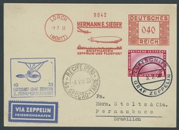 ZEPPELINPOST 219E BRIEF, 1933, 3. Südamerikafahrt, Bordpost Mit Freistempler, 1 RM. Zusatzfrankatur, Prachtkarte - Airmail & Zeppelin