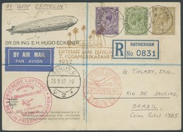 ZULEITUNGSPOST 183B BRIEF, Großbritannien: 1932, 7. Südamerikafahrt, Anschlußflug Ab Berlin, Einschreibkarte, Bedarfsspu - Luft- Und Zeppelinpost