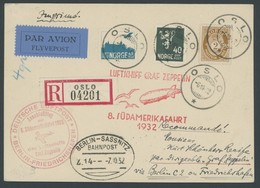 ZULEITUNGSPOST 189B BRIEF, Norwegen: 1932, 8. Südamerikafahrt, Anschlußflug Ab Berlin, Einschreib-Drucksache, Prachtkart - Correo Aéreo & Zeppelin