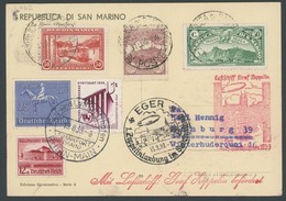 ZULEITUNGSPOST 462 BRIEF, San Marino: 1939, Fahrt Nach Eger, Prachtkarte Mit Deutscher Zusatzfrankatur - Airmail & Zeppelin