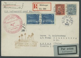 ZULEITUNGSPOST 183B BRIEF, Schweden: 1932, 7. Südamerikafahrt, Anschlussflug Ab Berlin, Einschreibbrief Nach Chile, Prac - Correo Aéreo & Zeppelin