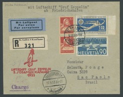 ZULEITUNGSPOST 226 BRIEF, Schweiz: 1933, 5. Südamerikafahrt, Einschreibbrief Ab St. Gallen Am 5.8., Via Friedrichshafen  - Airmail & Zeppelin